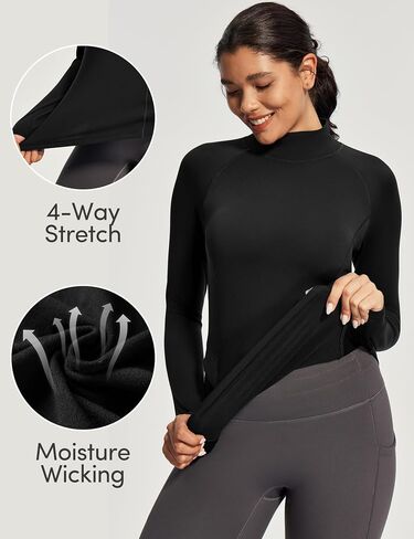 IUGA Workout Thermal Shirts for Women Turtleneck Long Sleeve Fleece Lined Tops Winter Running Gear with 2 Side Pockets in Saudi Arabia
