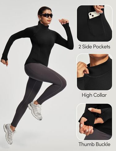 IUGA Workout Thermal Shirts for Women Turtleneck Long Sleeve Fleece Lined Tops Winter Running Gear with 2 Side Pockets in Saudi Arabia