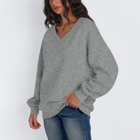 Plus Size Sweatshirts For Women V Neck Long Sleeve Sweatshirts Pullover Tops Oversized Cute Casual Plain Fall Outfits in Saudi Arabia