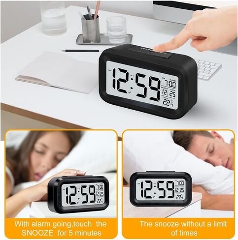 Clock for Bedrooms Decorative Upgraded Version Digital LED Alarm Clock Black with Adjustable Brightness Snooze 24H Display for Bedroom Home Office in Saudi Arabia