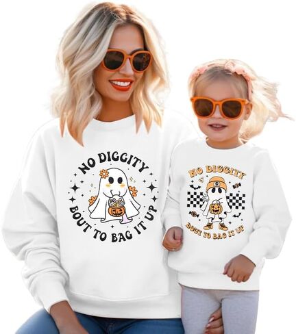 KNEYATTA Halloween Mommy and Me Outfits Family Matching Outfit Spooky Mama and Mini Shirt Cute Spooky Ghost Fall Tops in Saudi Arabia