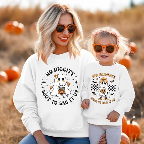 KNEYATTA Halloween Mommy and Me Outfits Family Matching Outfit Spooky Mama and Mini Shirt Cute Spooky Ghost Fall Tops in Saudi Arabia