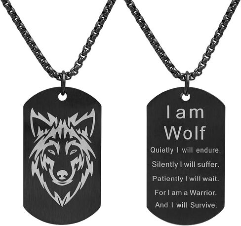 TURTLEDOVE Wolf Necklace Stainless Steel - I am Wolf Fans of Dog Tag Jewelry - Norse Fenrir Pendant of Nordic Scandinavian Amulet in Saudi Arabia