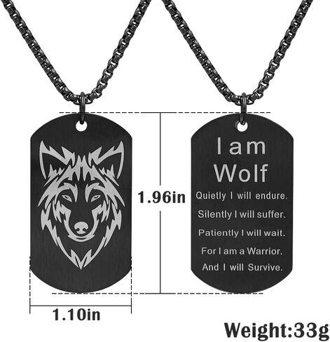 TURTLEDOVE Wolf Necklace Stainless Steel - I am Wolf Fans of Dog Tag Jewelry - Norse Fenrir Pendant of Nordic Scandinavian Amulet in Saudi Arabia