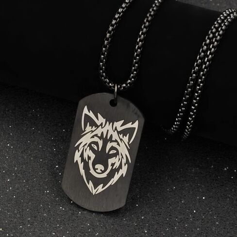 TURTLEDOVE Wolf Necklace Stainless Steel - I am Wolf Fans of Dog Tag Jewelry - Norse Fenrir Pendant of Nordic Scandinavian Amulet in Saudi Arabia