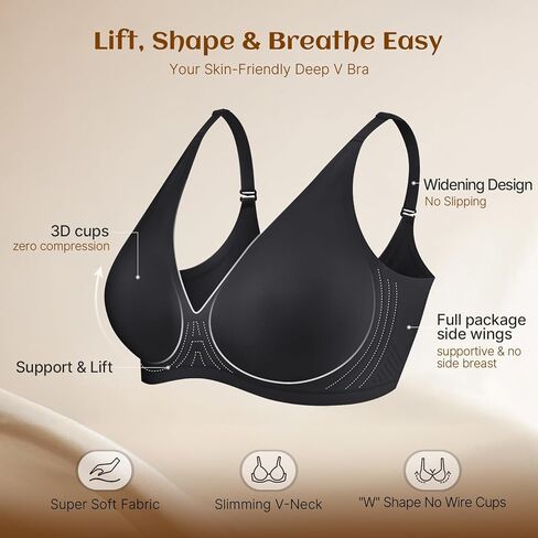 Wireless Bras for Women Deep V Design Flexible Soft Bralette Seamless T Shirt Supportive Bra No Underwire in Saudi Arabia