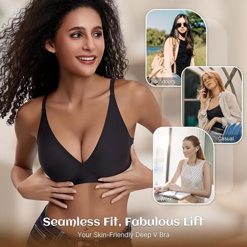 Wireless Bras for Women Deep V Design Flexible Soft Bralette Seamless T Shirt Supportive Bra No Underwire in Saudi Arabia