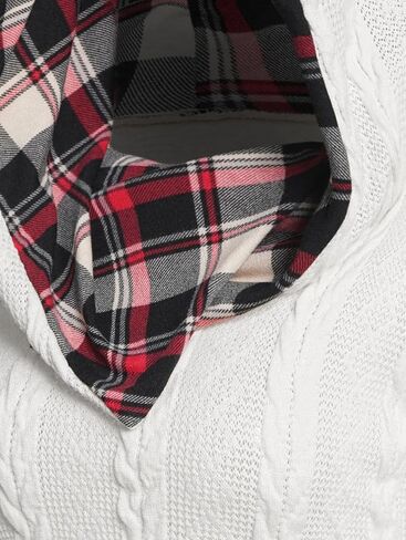 ZEZCLO Women's Twisted Cable Knit Plaid Print Hooded Sweater Mock Button Ruched Shawl Neck Knit Top in Saudi Arabia