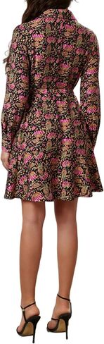 Women's Long Sleeve Collar Button Up Shirt Dress with Belt for Work in Kuwait
