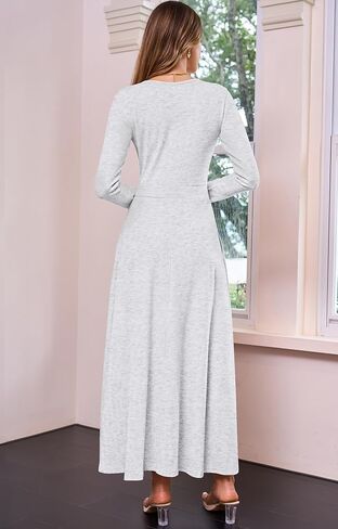 MISFAY Women's Casual Wrap Maxi Dress Long Sleeve Wedding Guest Cocktail Dresses A-Line Deep V-Neck with Pockets Dresses in Kuwait