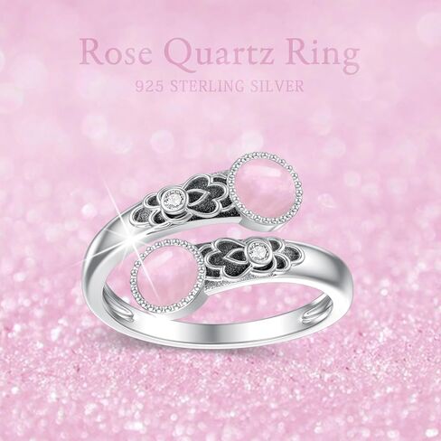 الفيروز/اللازورد/حجر وردي خاتم 925 فضة خمر خاتم الأزهار قابل للتعديل خواتم مجوهرات هدية للنساء in Kuwait