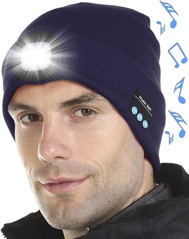 قبعة صغيرة بلوتوث مع ضوء، قبعة LED للجنسين مع سماعات رأس ومكبرات صوت ستيريو مدمجة وميكروفون، هدية تقنية للرجال والنساء والأب باللون الأسود in Saudi Arabia