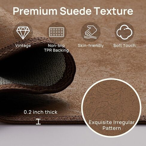 KOKHUB Runner Rug for Hallways 2x6 ft, Non Slip Washable Kitchen Rugs, Vintage Faux Suede Waterproof Runner, Stain Resistant Soft Mat for Entryway, Laundry, Bedroom, Bathroom, Indoor, Brown in Saudi Arabia