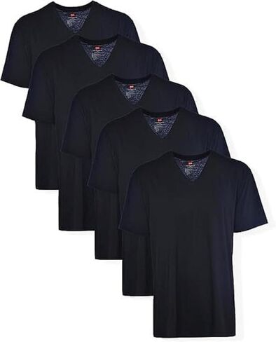 تي شيرت Hanes الرجالي ComfortSoft برقبة على شكل حرف V، 5 قطع، أسود، مقاس X-Large in Kuwait