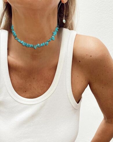 Turquoise Choker Necklace for Women – Handmade Boho Beaded Gemstone Jewelry, Western Adjustable Choker, Unique Gift for Her, 14''+4'' in Saudi Arabia