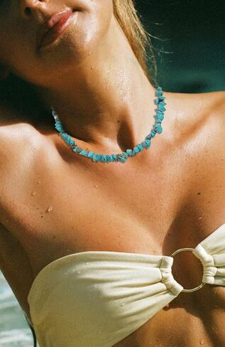 Turquoise Choker Necklace for Women – Handmade Boho Beaded Gemstone Jewelry, Western Adjustable Choker, Unique Gift for Her, 14''+4'' in Saudi Arabia