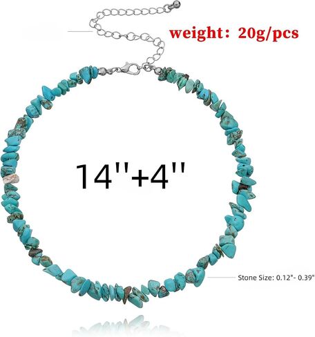 Turquoise Choker Necklace for Women – Handmade Boho Beaded Gemstone Jewelry, Western Adjustable Choker, Unique Gift for Her, 14''+4'' in Saudi Arabia