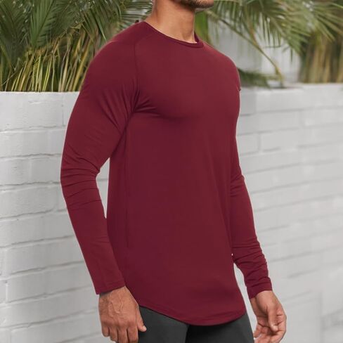 Mens Hipster T Shirts Workout Longline T-Shirt Curved Hem Top Tees Shirt in Saudi Arabia