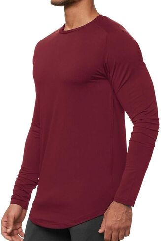 Mens Hipster T Shirts Workout Longline T-Shirt Curved Hem Top Tees Shirt in Saudi Arabia