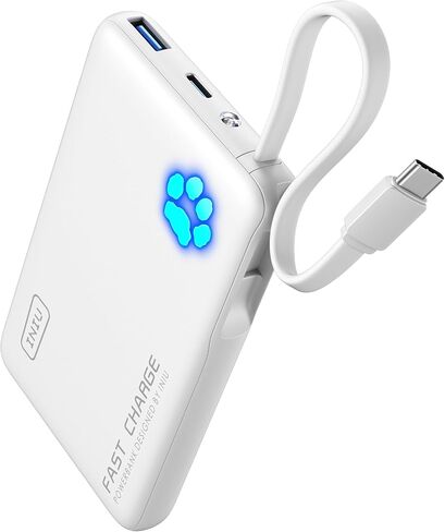 INIU Portable Charger, Slimmest 10000mAh Power Bank with Build in USB-C Cable, 20W PD Fast Charging USB C in&Out Battery Pack, External Phone Charger for iPhone 16 15 14 13 Samsung S22 S21 Google etc in Kuwait