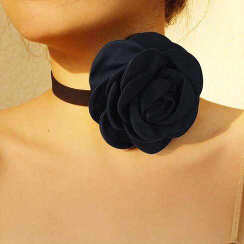 Flower Choker Necklace for Women Vintage Satin Rose Floral Necklace Dainty Large Flower Necklace Vintage Camellia Necklace for Women Fashion Jewelry in Saudi Arabia