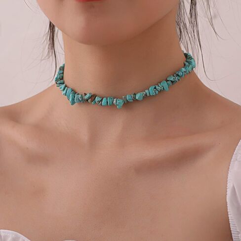 Turquoise Choker Necklace for Women – Handmade Boho Beaded Gemstone Jewelry, Western Adjustable Choker, Unique Gift for Her, 14''+4'' in Saudi Arabia