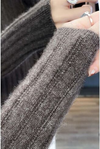 100% Merino Wool Sweater Women's Mock Neck Long Sleeved Groove Strip Pullover Autumn Winter Warm Knitted Tops in Saudi Arabia