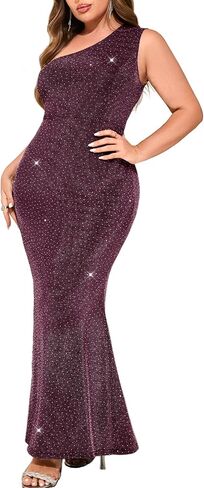 ZOMVA Plus Size One Shoulder Formal Evening Gowns Sparkly Mermaid Maxi Dress for Wedding Guest Cocktail Evening Party in Saudi Arabia