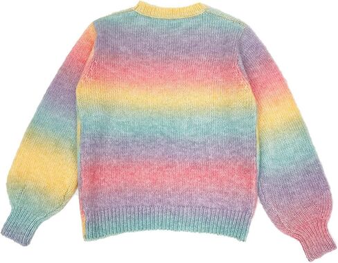 Women's Pastel Rainbow Striped Knit Sweater Long Sleeve Multicolor Pullover Tops in Saudi Arabia