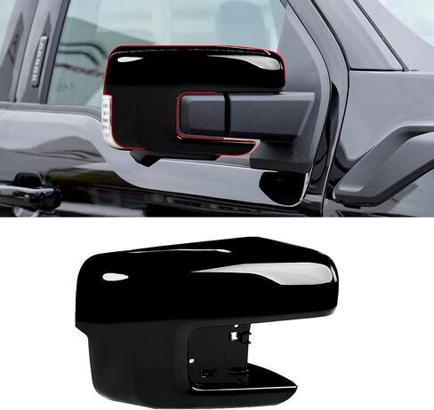 Moonlinks متوافق مع 2021 2022 2023 2024 2025 Ford F150 غطاء مرآة الجانب الأيسر، غطاء مرآة الرؤية الخلفية للباب الخلفي باللون الأسود اللامع، مع ضوء إشارة الانعطاف in Saudi Arabia
