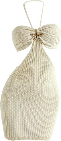SHENHE Women's Cut Out Backless Tie Halter Neck Knitted Bodycon Sexy Beach mini Dress in Saudi Arabia