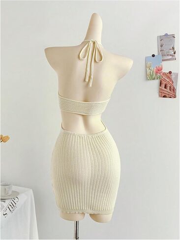 SHENHE Women's Cut Out Backless Tie Halter Neck Knitted Bodycon Sexy Beach mini Dress in Saudi Arabia