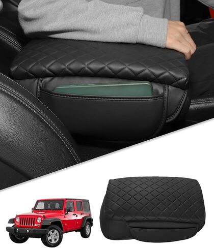 for 2024 Jeep Wrangler JL 2018-2023 Center Console Cover for Jeep Gladiator JT 2020-2023 Armrest Cover Jeep Accessories Black with Pockets PU Leather Upgrade in Kuwait
