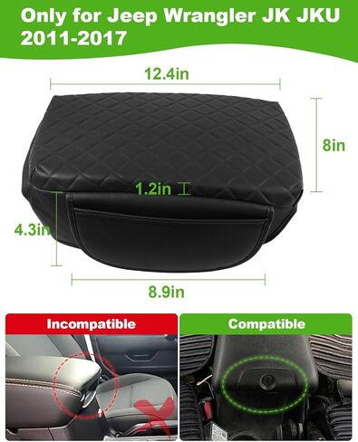 for 2024 Jeep Wrangler JL 2018-2023 Center Console Cover for Jeep Gladiator JT 2020-2023 Armrest Cover Jeep Accessories Black with Pockets PU Leather Upgrade in Kuwait
