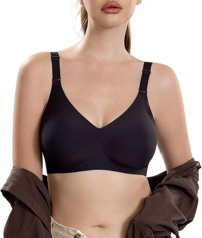 Wireless Bras for Women Comfortable Seamless T Shirt Bras No Underwire V Neck Full Coverage Support and Lift in Saudi Arabia