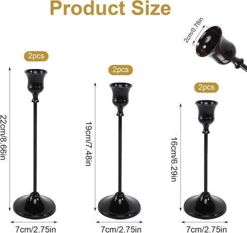 6pcs Black Candle Holder, Black Candlestick Holders Taper Candle Holders for Pillar Candles Sticks Holder Decor Halloween Christmas Decorations Candle Stick Holder Candelabros para Centros de Mesa in Kuwait