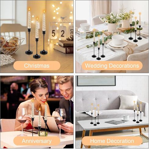 6pcs Black Candle Holder, Black Candlestick Holders Taper Candle Holders for Pillar Candles Sticks Holder Decor Halloween Christmas Decorations Candle Stick Holder Candelabros para Centros de Mesa in Kuwait