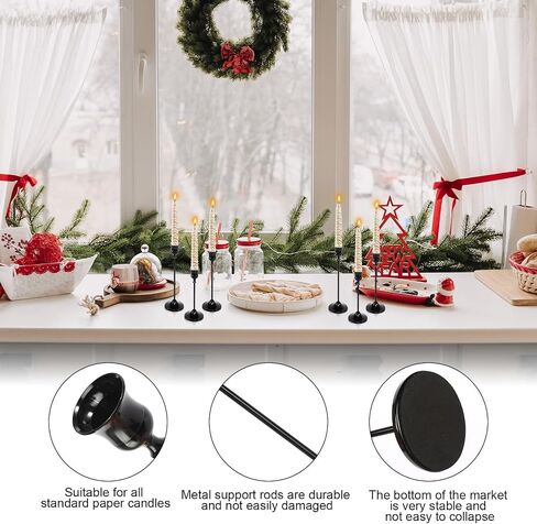 6pcs Black Candle Holder, Black Candlestick Holders Taper Candle Holders for Pillar Candles Sticks Holder Decor Halloween Christmas Decorations Candle Stick Holder Candelabros para Centros de Mesa in Kuwait