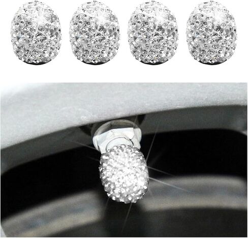 4 قطع من أغطية صمام إطارات عجلة السيارة اللامعة، أغطية جذعية لصمام إطارات السيارة من حجر الراين الكريستالي المقاوم للغبار، ملحقات غطاء غبار صمام إطار عجلة السيارة، عالمية للدراجات النارية، RV، SUV (أسود) in Kuwait