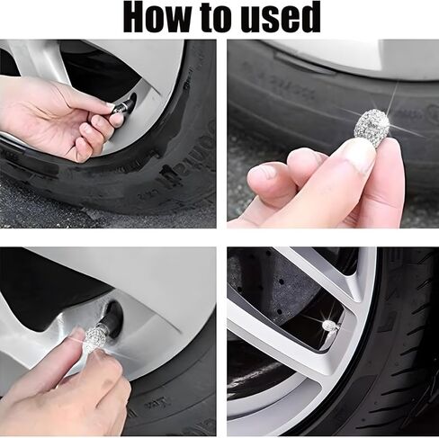 4 قطع من أغطية صمام إطارات عجلة السيارة اللامعة، أغطية جذعية لصمام إطارات السيارة من حجر الراين الكريستالي المقاوم للغبار، ملحقات غطاء غبار صمام إطار عجلة السيارة، عالمية للدراجات النارية، RV، SUV (أسود) in Kuwait