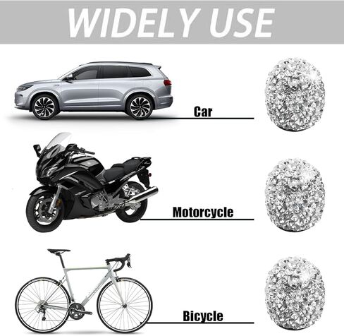 4 قطع من أغطية صمام إطارات عجلة السيارة اللامعة، أغطية جذعية لصمام إطارات السيارة من حجر الراين الكريستالي المقاوم للغبار، ملحقات غطاء غبار صمام إطار عجلة السيارة، عالمية للدراجات النارية، RV، SUV (أسود) in Kuwait