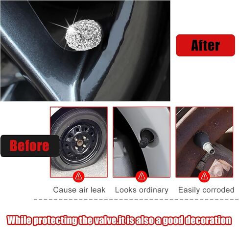 4 قطع من أغطية صمام إطارات عجلة السيارة اللامعة، أغطية جذعية لصمام إطارات السيارة من حجر الراين الكريستالي المقاوم للغبار، ملحقات غطاء غبار صمام إطار عجلة السيارة، عالمية للدراجات النارية، RV، SUV (أسود) in Kuwait