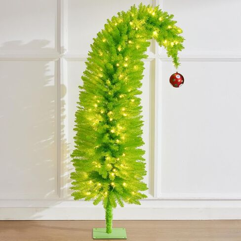 Whimsical Christmas Tree - 5.5 FT Pre-Lit Artificial Grinchs Christmas Tree with Lights - 480 Tips/ 170 LED Lights/Metal Stand - Perfect for Christmas Decorations Indoor/Party Decoration in Saudi Arabia