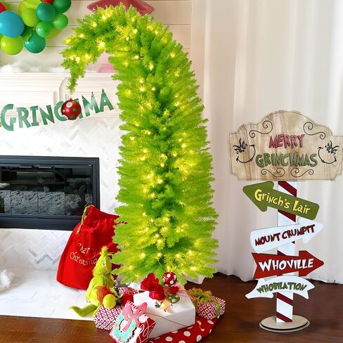 Whimsical Christmas Tree - 5.5 FT Pre-Lit Artificial Grinchs Christmas Tree with Lights - 480 Tips/ 170 LED Lights/Metal Stand - Perfect for Christmas Decorations Indoor/Party Decoration in Saudi Arabia