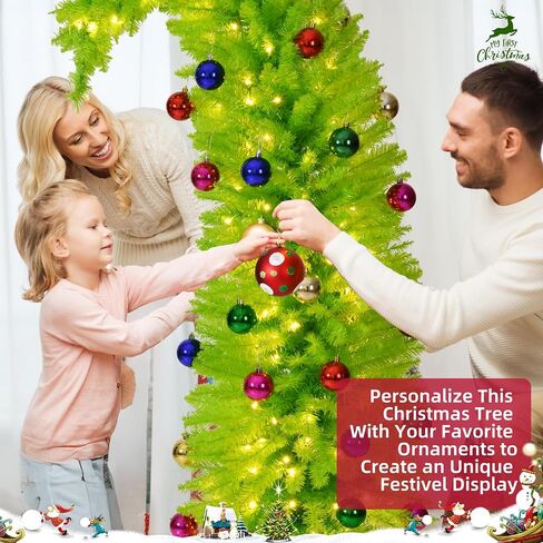 Whimsical Christmas Tree - 5.5 FT Pre-Lit Artificial Grinchs Christmas Tree with Lights - 480 Tips/ 170 LED Lights/Metal Stand - Perfect for Christmas Decorations Indoor/Party Decoration in Saudi Arabia