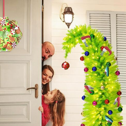 Whimsical Christmas Tree - 5.5 FT Pre-Lit Artificial Grinchs Christmas Tree with Lights - 480 Tips/ 170 LED Lights/Metal Stand - Perfect for Christmas Decorations Indoor/Party Decoration in Saudi Arabia