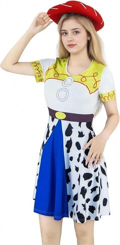 EDAUWAE Woody Dress Women Jessie فستان مُصمم حسب الطلب للهالوين راعية البقر مطبوعة على شكل بقرة زي غربي in Kuwait