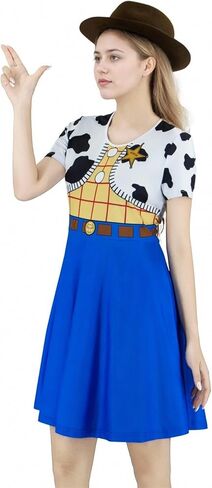 EDAUWAE Woody Dress Women Jessie فستان مُصمم حسب الطلب للهالوين راعية البقر مطبوعة على شكل بقرة زي غربي in Kuwait