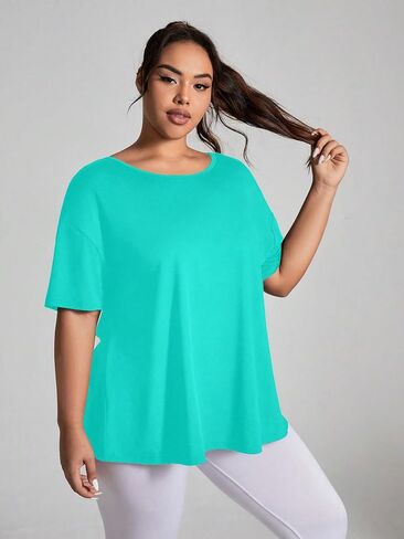 OYOANGLE Women's Plus Size Open Back Workout Tops Short Sleeve Criss Cross T-Shirts Athletic Gym Tee Top in Saudi Arabia