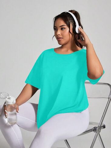 OYOANGLE Women's Plus Size Open Back Workout Tops Short Sleeve Criss Cross T-Shirts Athletic Gym Tee Top in Saudi Arabia
